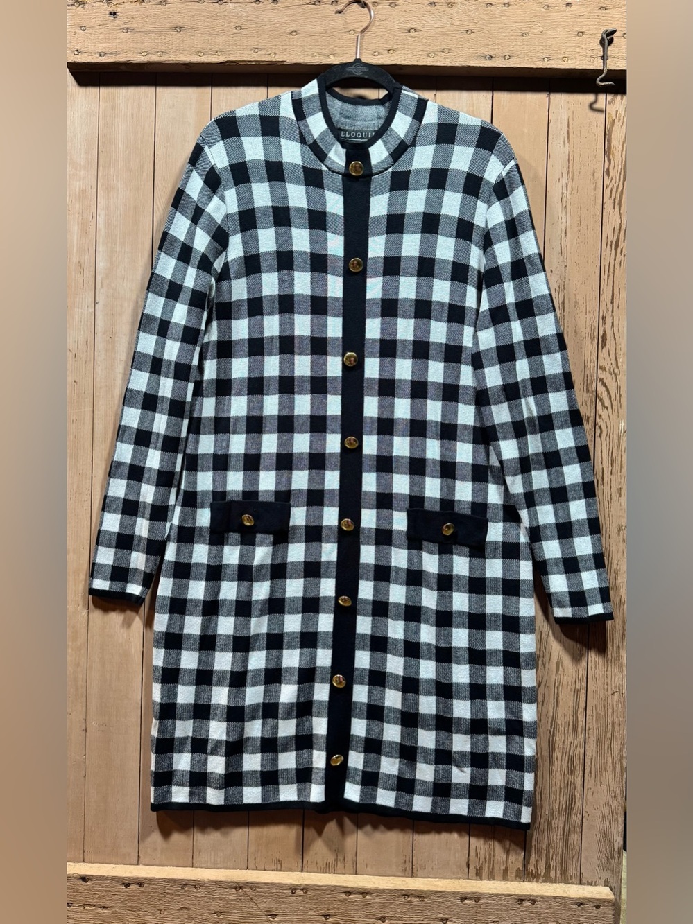 NWOT Eloquii Black & White Buffalo Check Long Cardigan